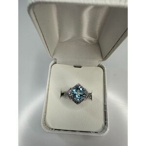 Beautiful Lab Grown 4.11 Cushion Cut Topaz and White Sapphire Ring
